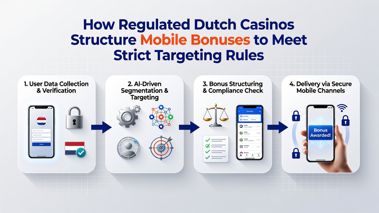 Voorbeeld van mobiele bonusstructuur met targetingfilters bij Nederlandse casino's