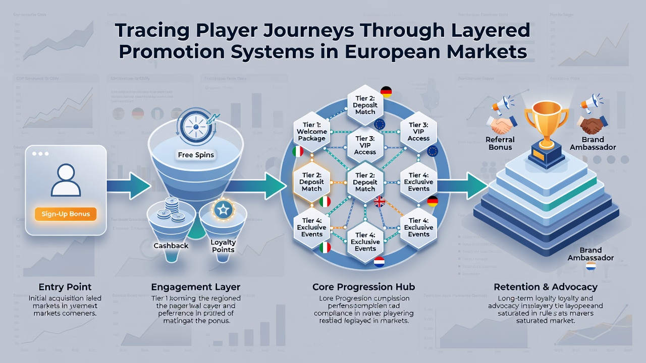 Gedetailleerde weergave van layered promotions en speler journeys in Europa
