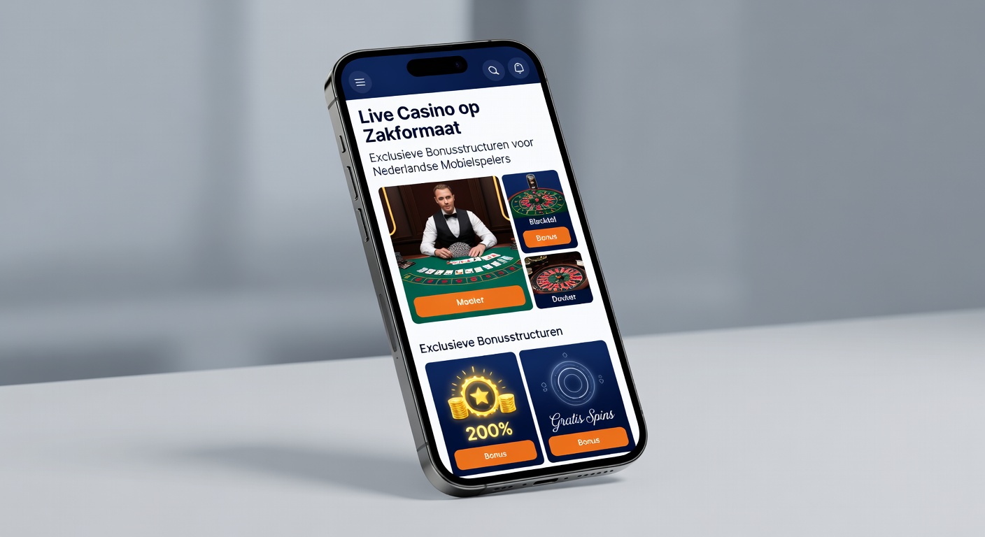 Overzicht van mobiele bonusstructuur met grafiek van wagering levels en live dealer tafels op achtergrond