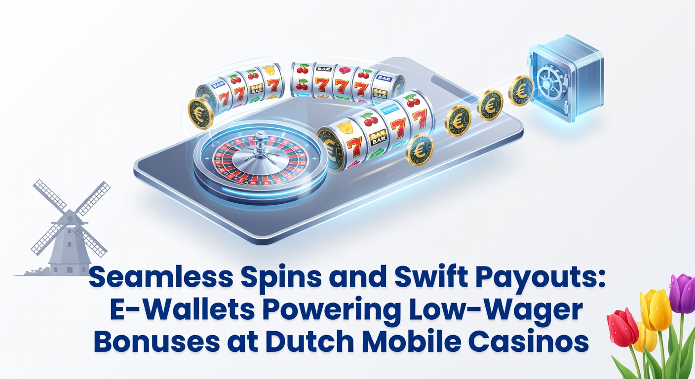 Mobiele casino-app met e-wallet icoontjes en draaiende slots op een smartphone-scherm, symboliserend snelle transacties en bonussen